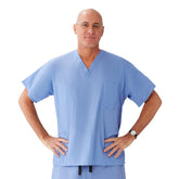 Medline Encore Unisex Reversible V-Neck 2-Pocket Scrub Top - Ceil Blue