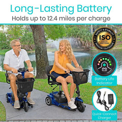 3 Wheel Mobility Scooter - Electric Long Range Powered Wheelchair