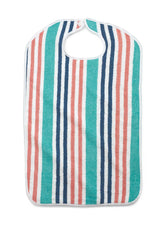 Terry Cloth Striped Clothing Protectors - Premium Adult Bibs with Hook & Loop Closure