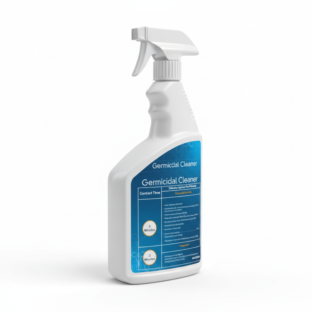 Angled side view of disinfectant bottle