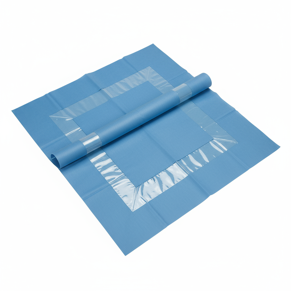 Angled view of medical table drape