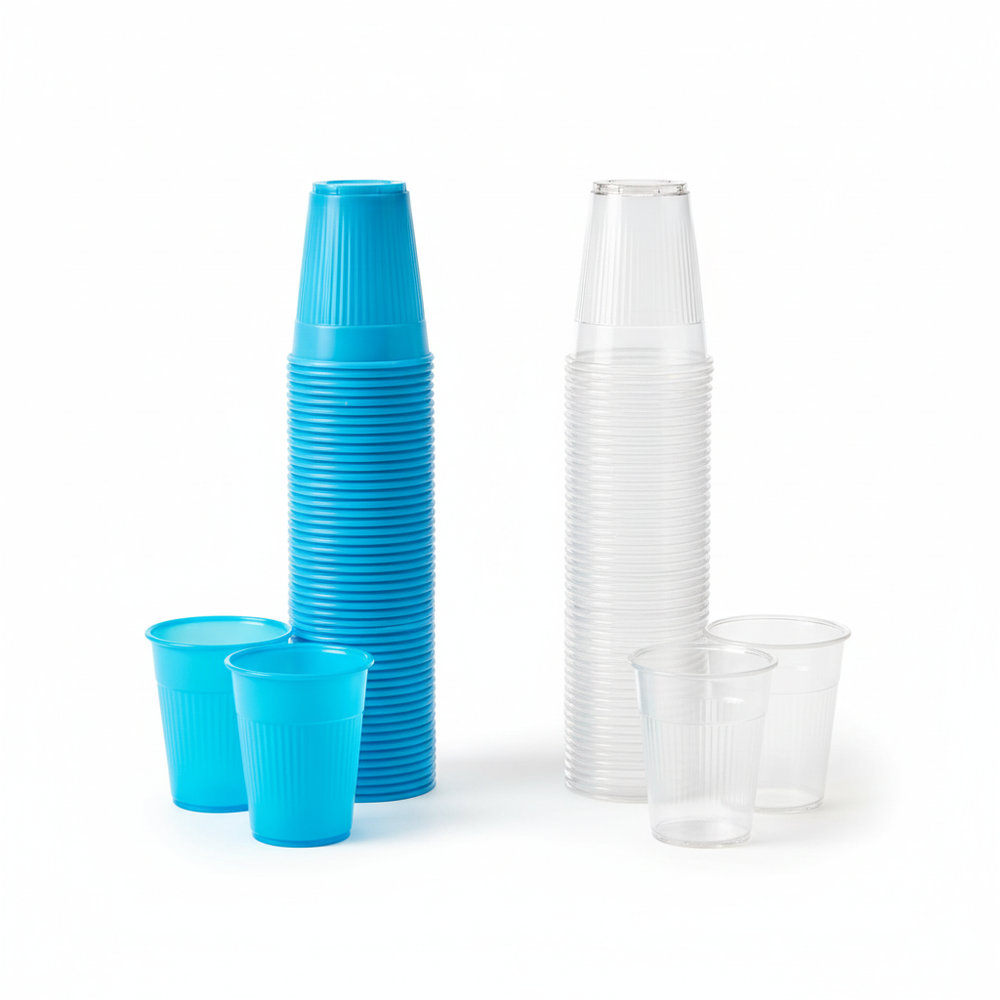 Blue and clear cups together