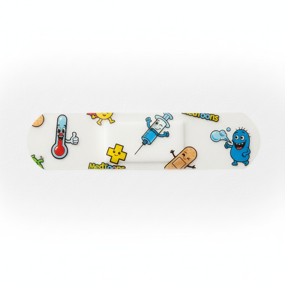 Clear bandage with cartoon graphics
