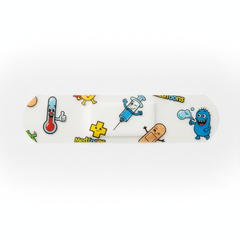 Clear bandage with cartoon graphics