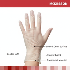 Clear vinyl glove worn on hand