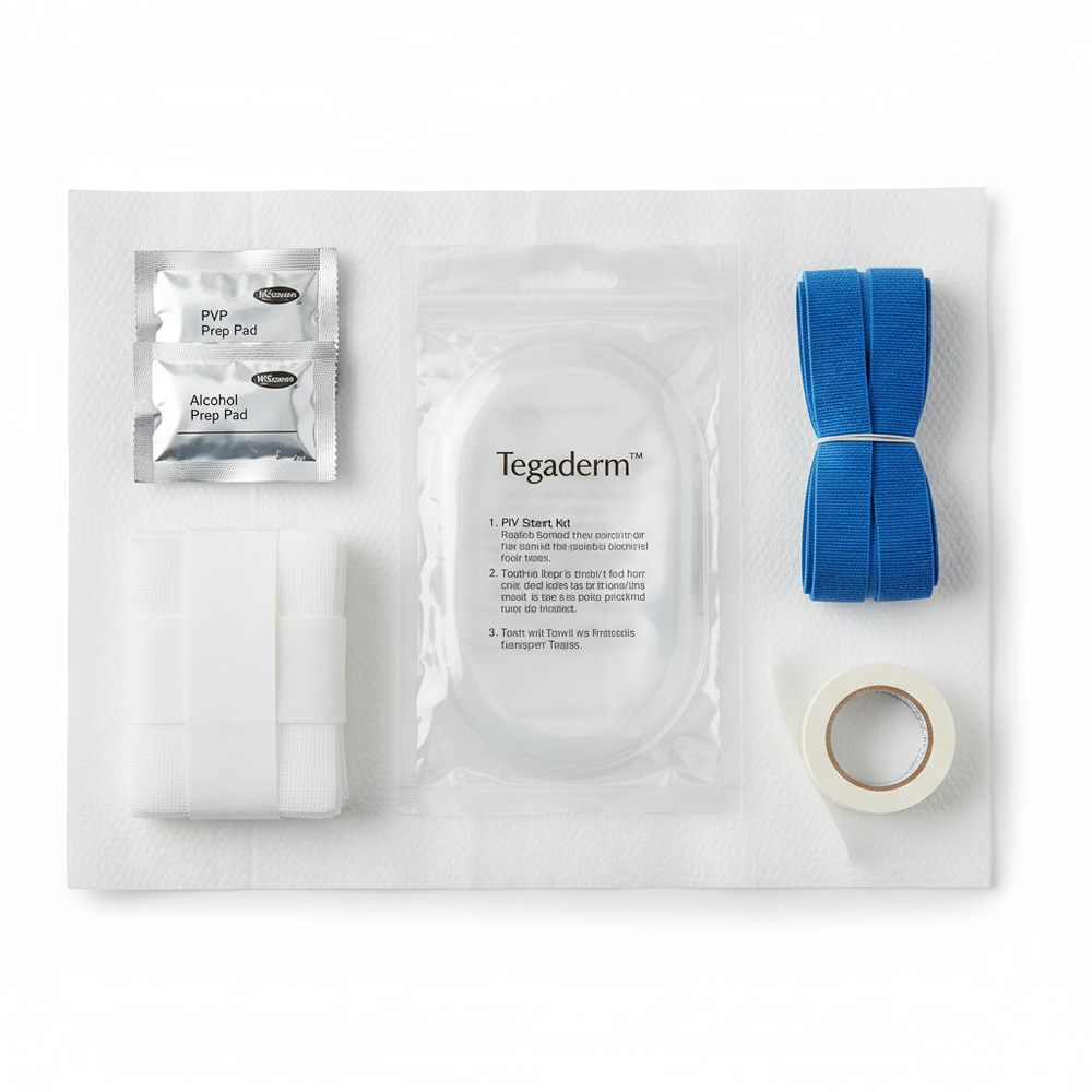 Close-up detail of I.V. kit components