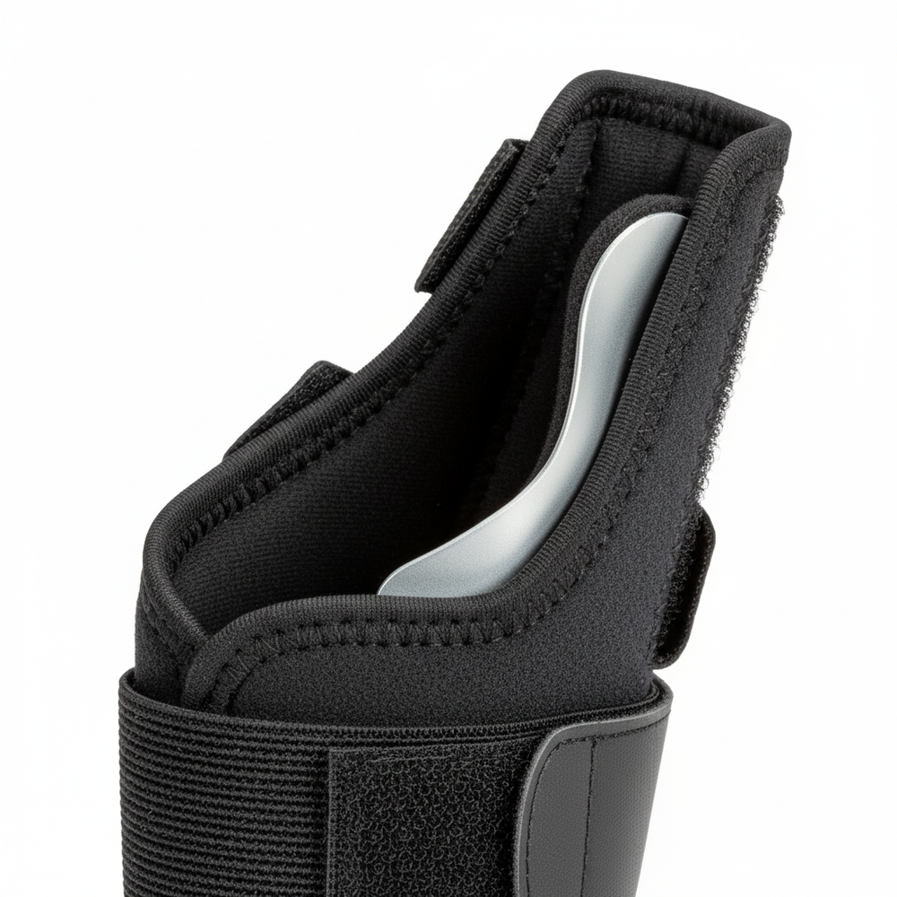 Close-up of aluminum stay and closure