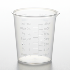 Close-up of measurement markings and pour lip