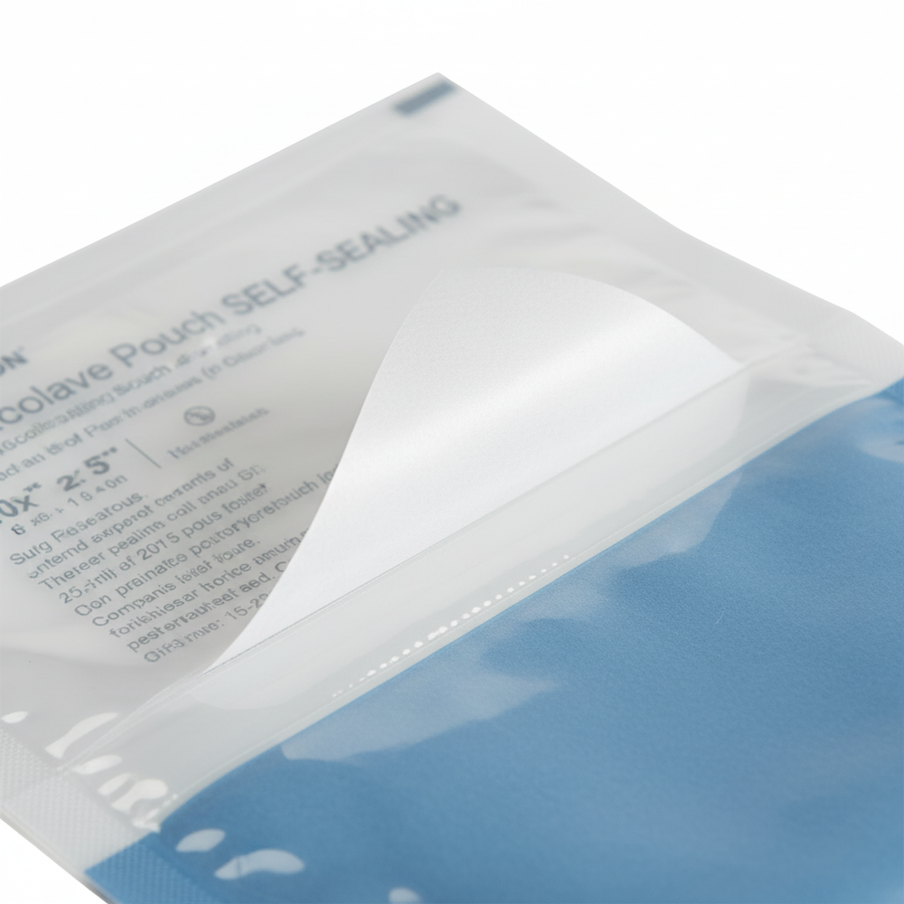 Close-up of peel-and-stick closure mechanism