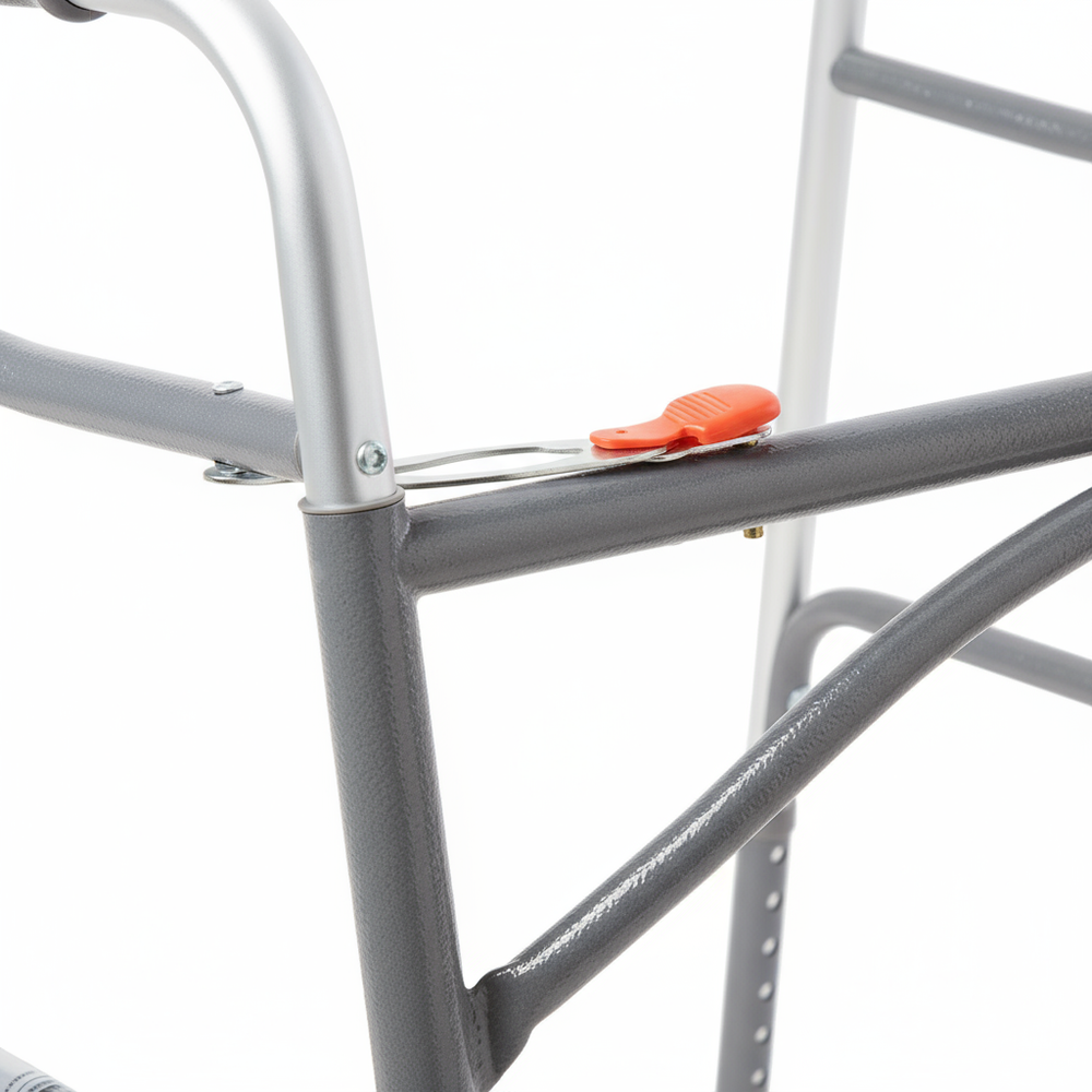 Close-up of push-button dual-release and hand grips