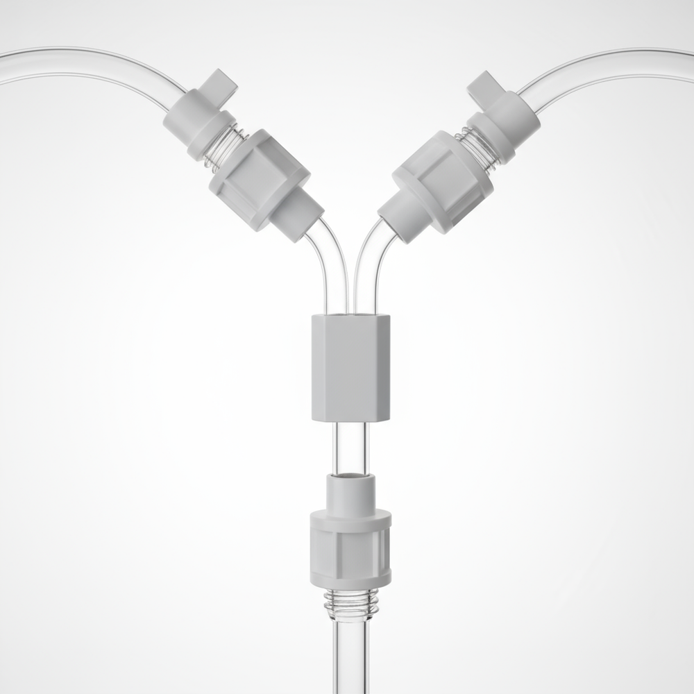 Close-up of Y-shaped connectors