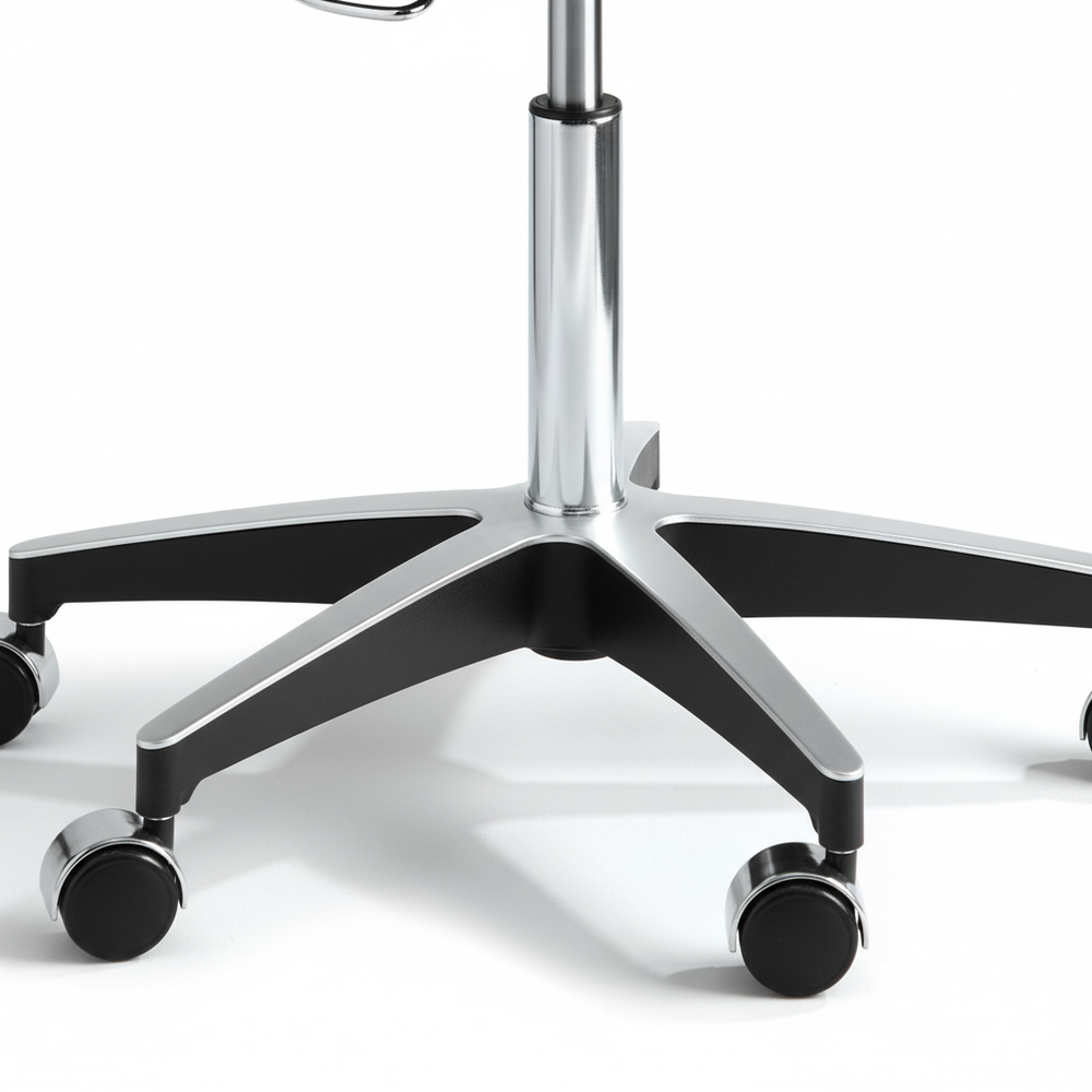 Detail of aluminum base and casters