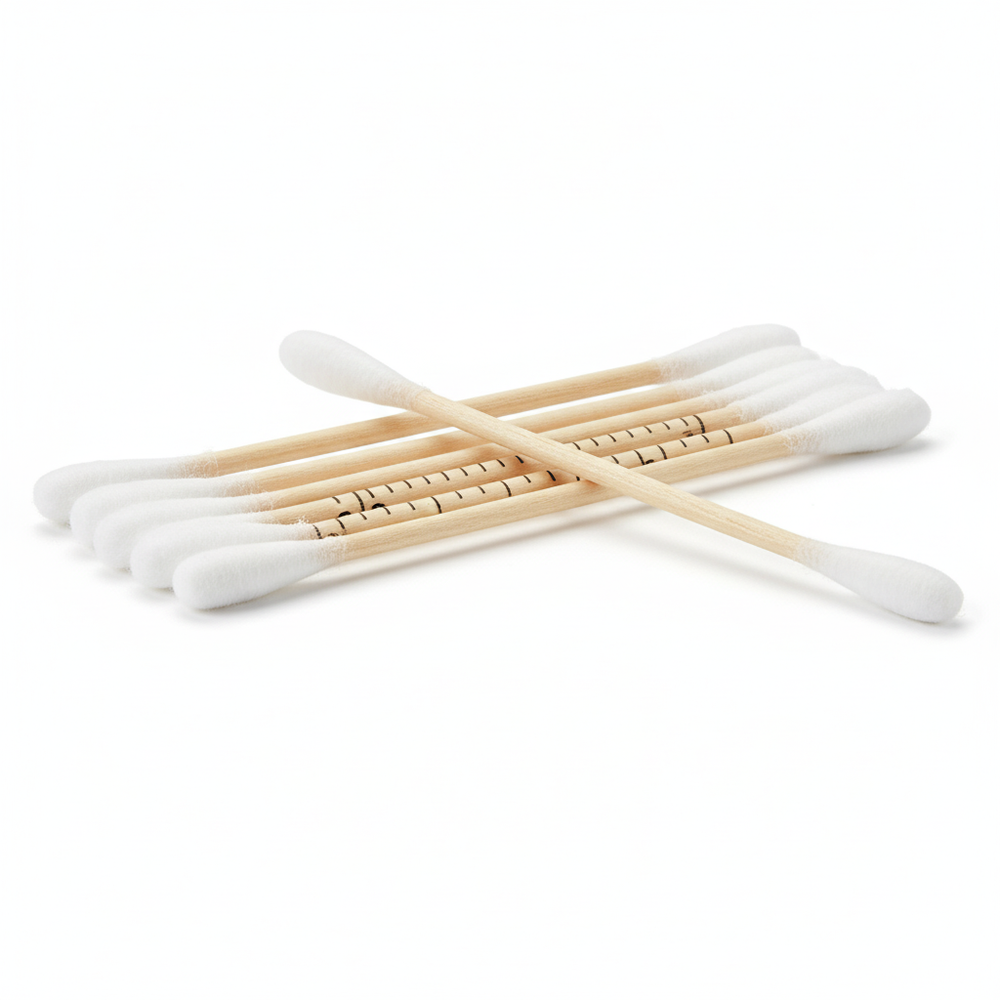 Detail view showing measurement ruler and cotton tip