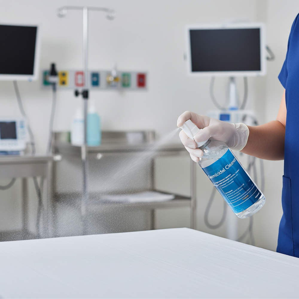 Disinfectant being used on medical surface