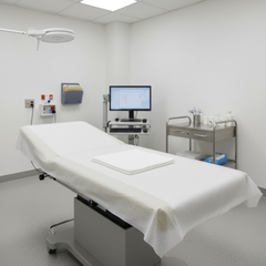 Drape positioned on examination table