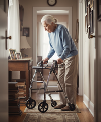 Elderly Person Using Walker with Casters