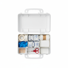 First aid kit open showing contents