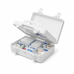 First aid kit with lid partially open