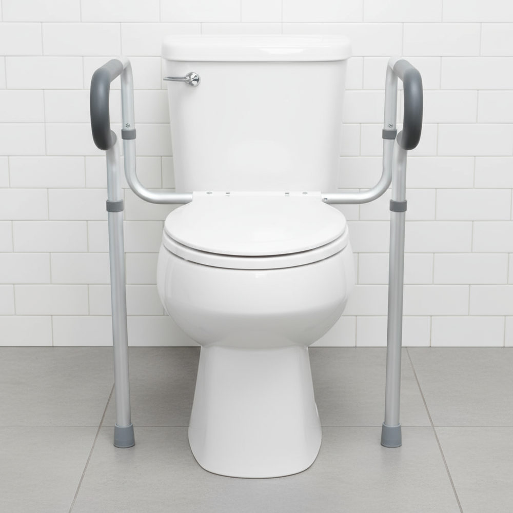 Front view of toilet safety rail