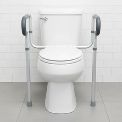 Front view of toilet safety rail