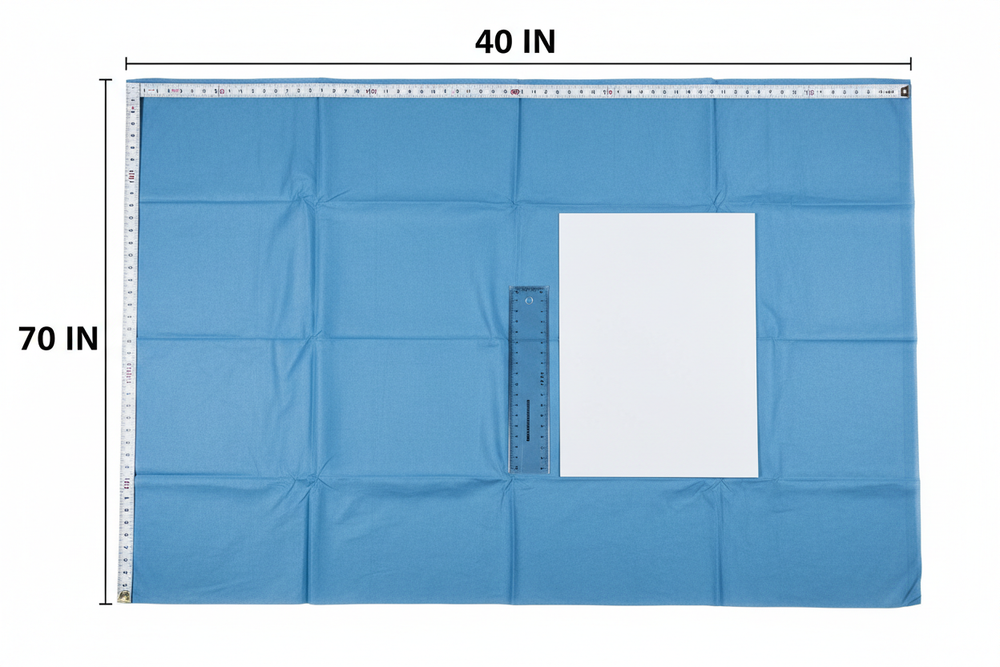 Fully unfolded drape showing 40x70 dimensions