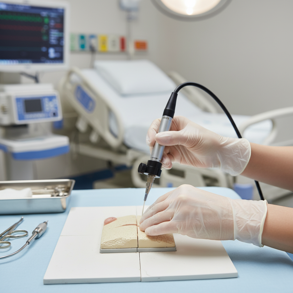 Gloved hands performing procedure