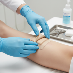 Healthcare professional applying dressing