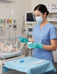 Healthcare professional performing suctioning