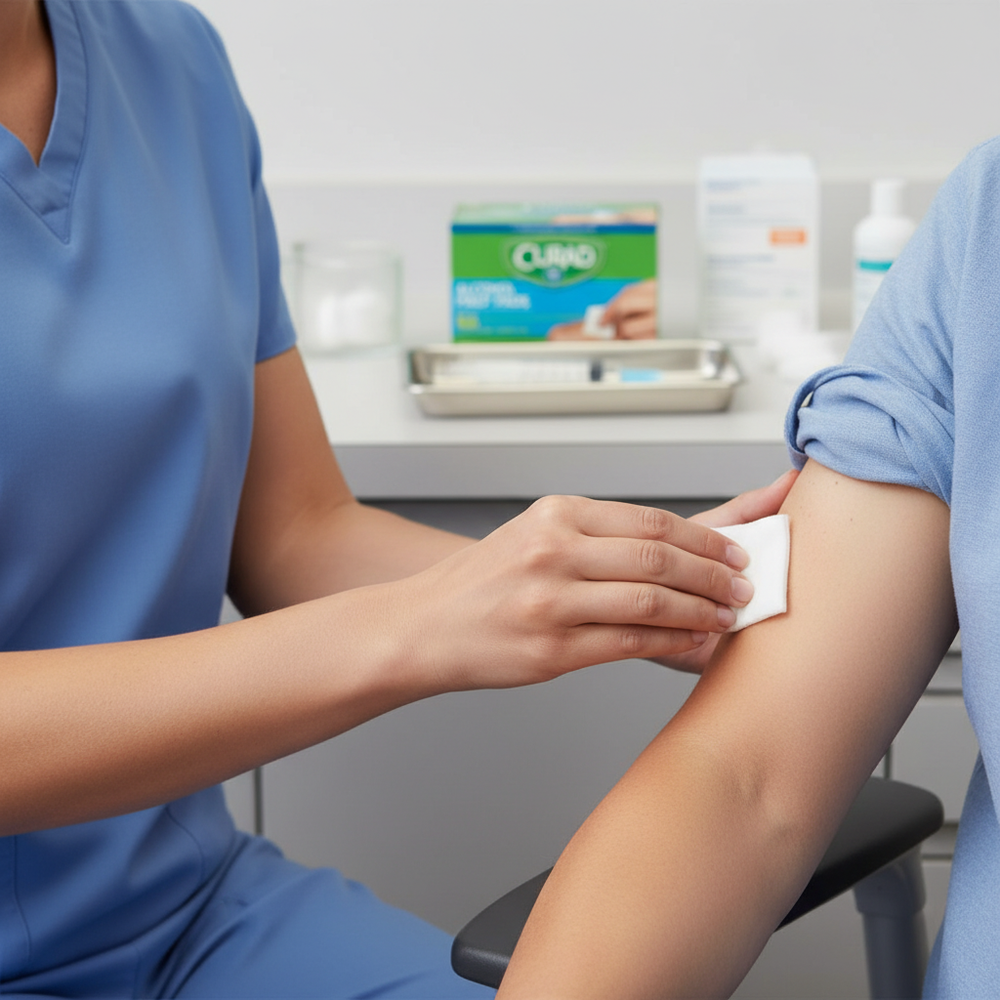 Healthcare Professional Preparing Injection Site