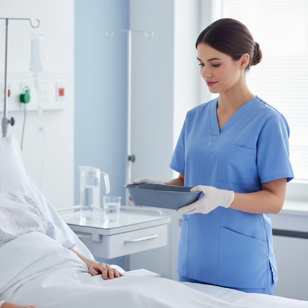 Healthcare professional using basin