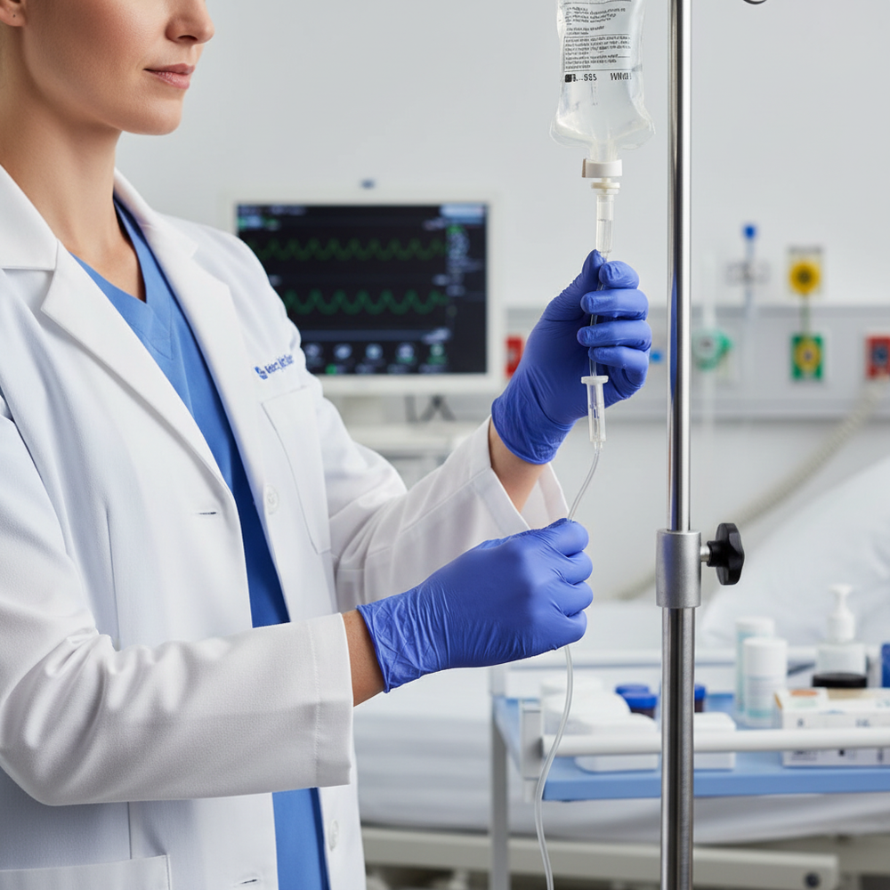 Healthcare professional using gloves