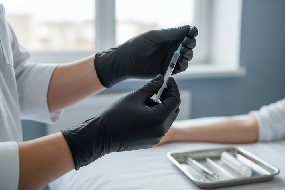 Healthcare professional wearing gloves