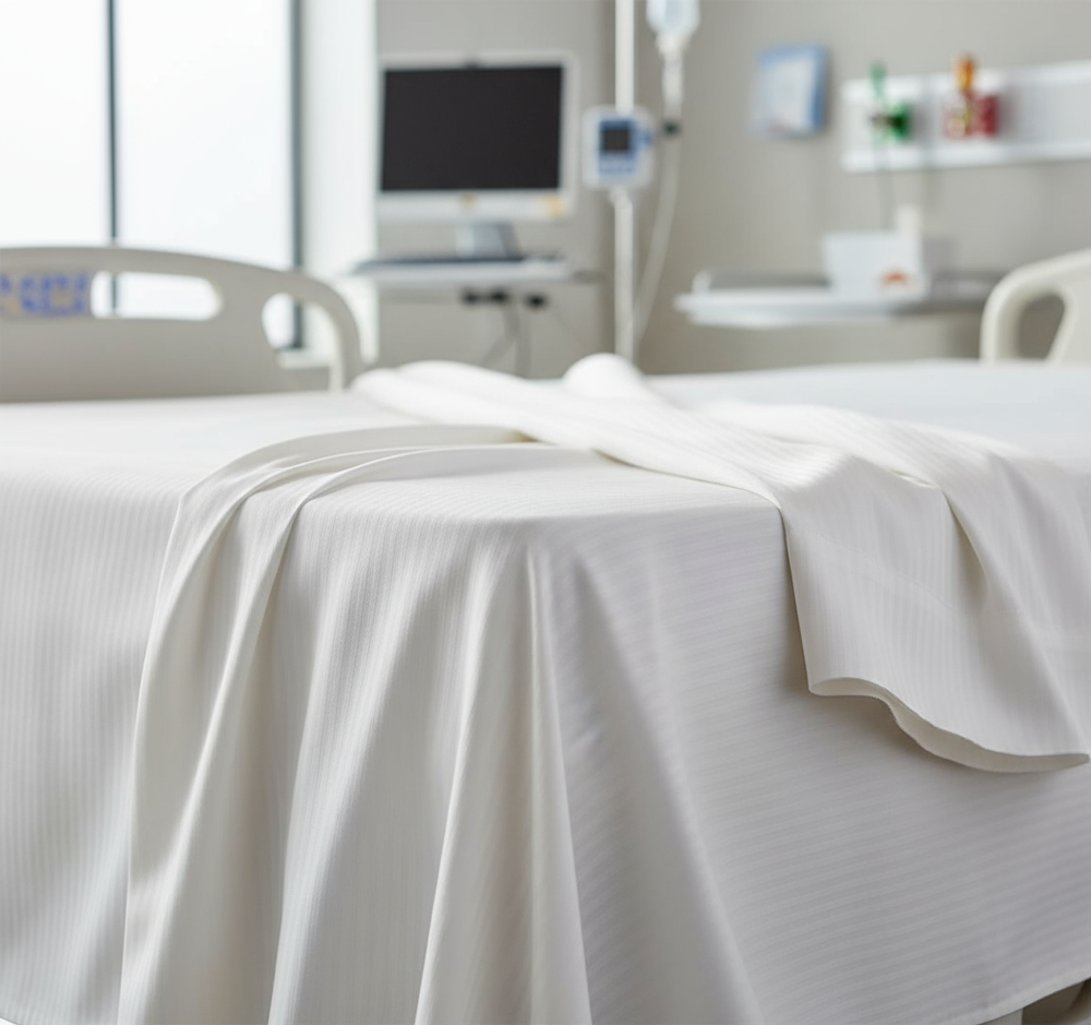 Draped on bed corner