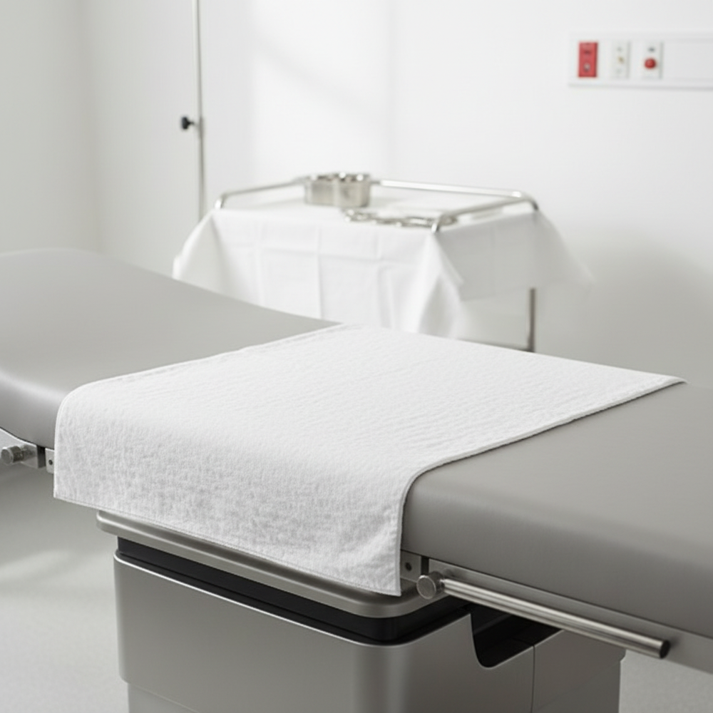 Towel on examination table