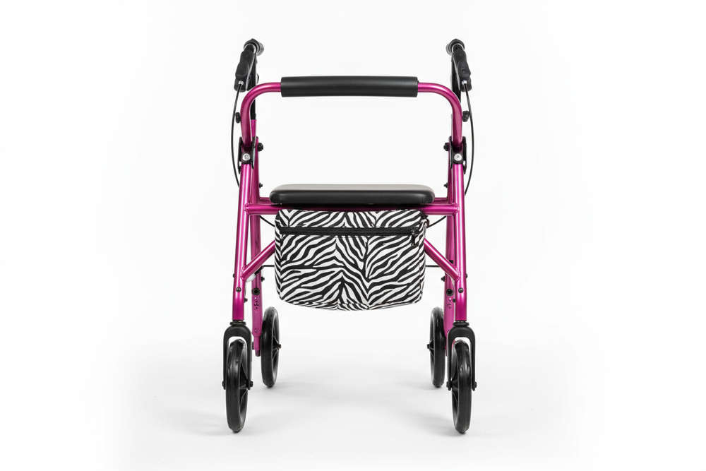 Front view of Medline Pink Zebra Rollator