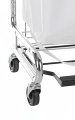 Close-up of wheel casters and foot pedal