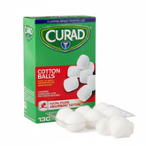 Sterile cotton balls in medical tray - top view