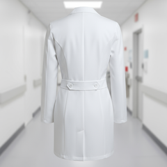 Back view showing princess seams and adjustable belt