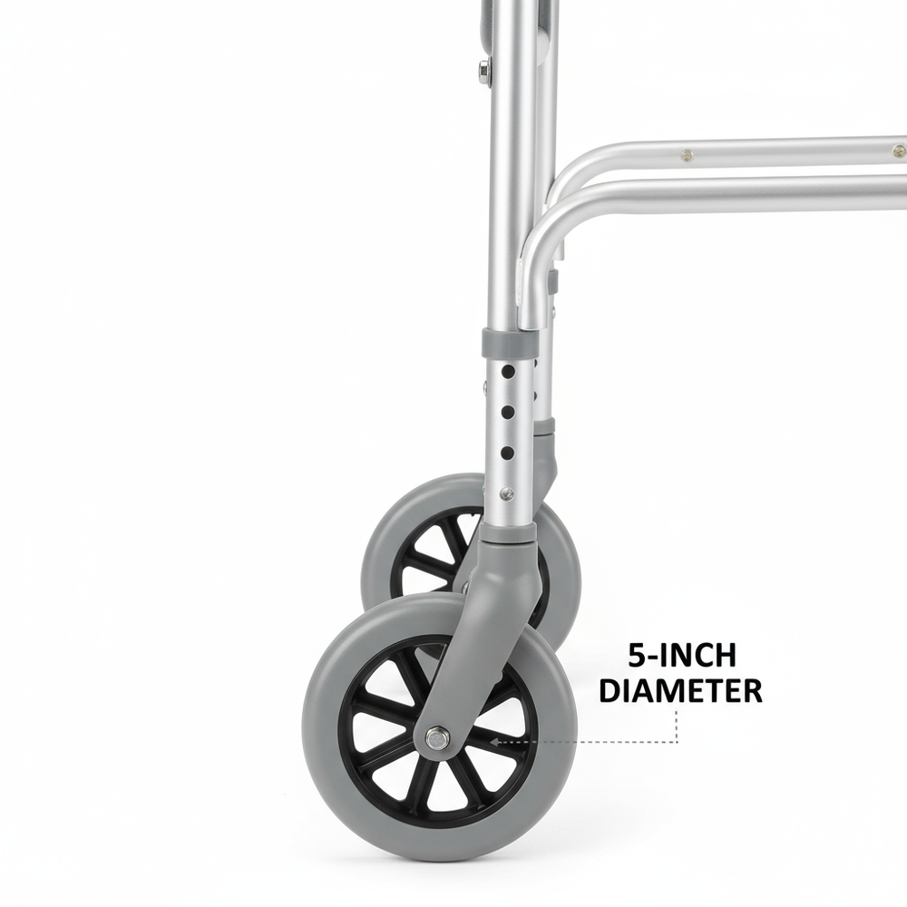 Walker wheel installed on frame