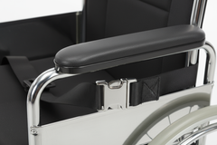 Close-up of padded armrest and seat belt