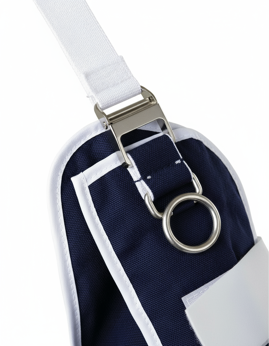 Close-up detail of buckle and D-ring