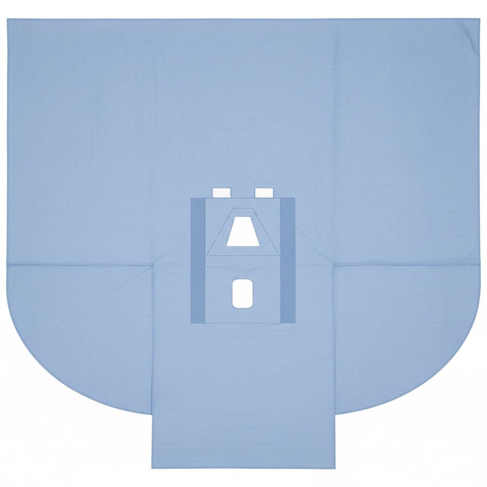 Laparoscopy drape top view showing fenestrations