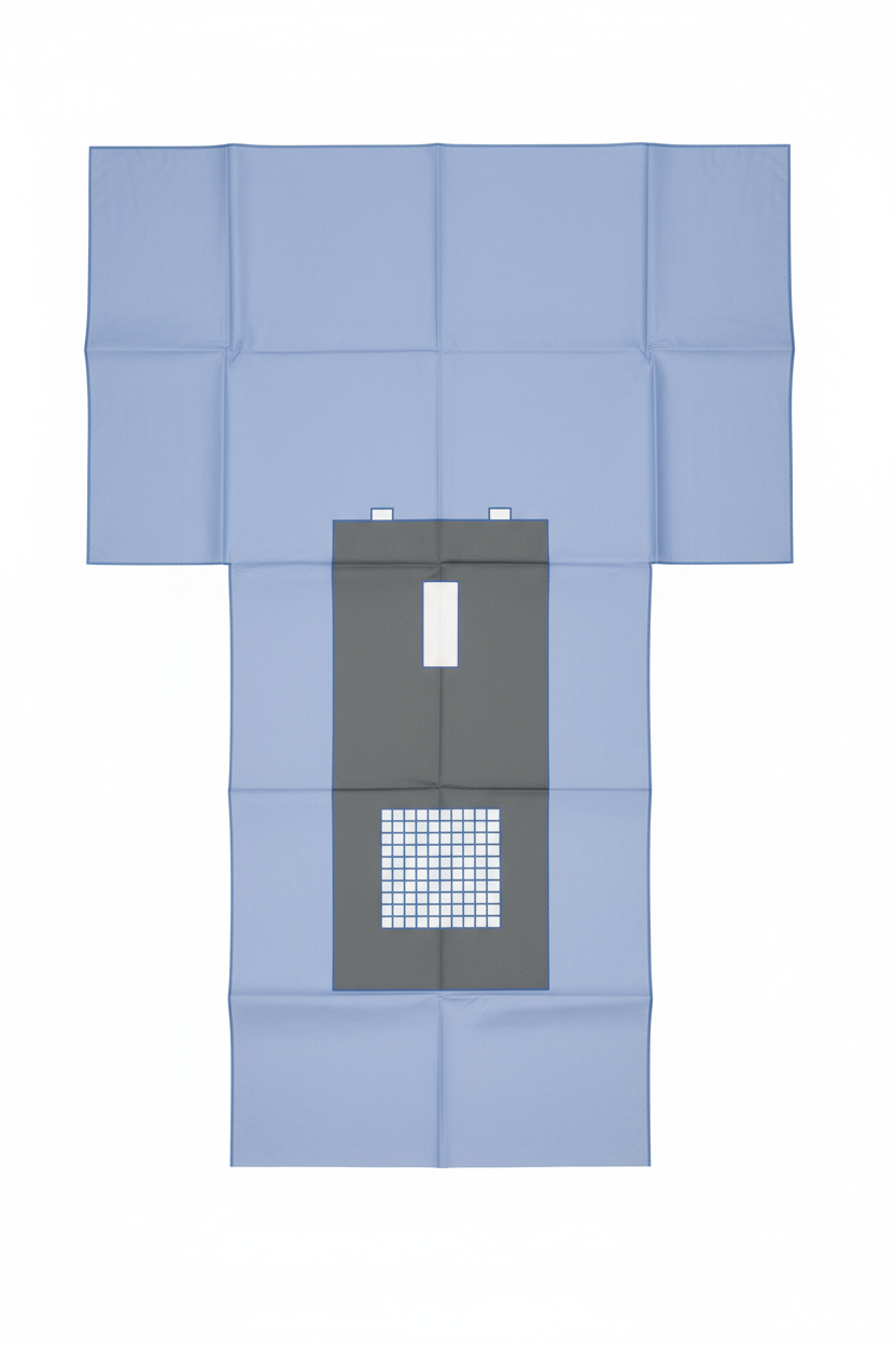 Top-down view of T-drape with fenestration