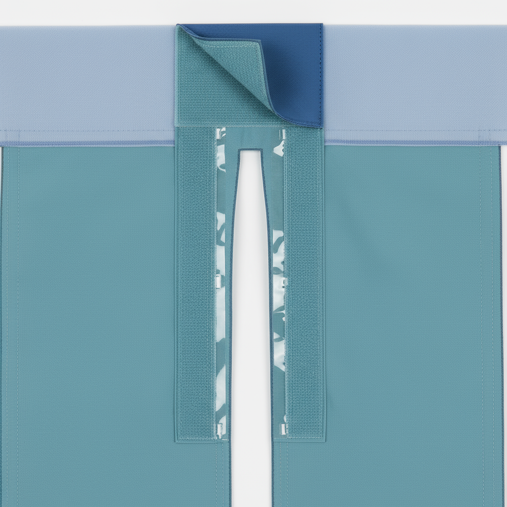 Close-up of adhesive split and hook-and-loop closure