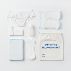Flat lay view of maternity kit