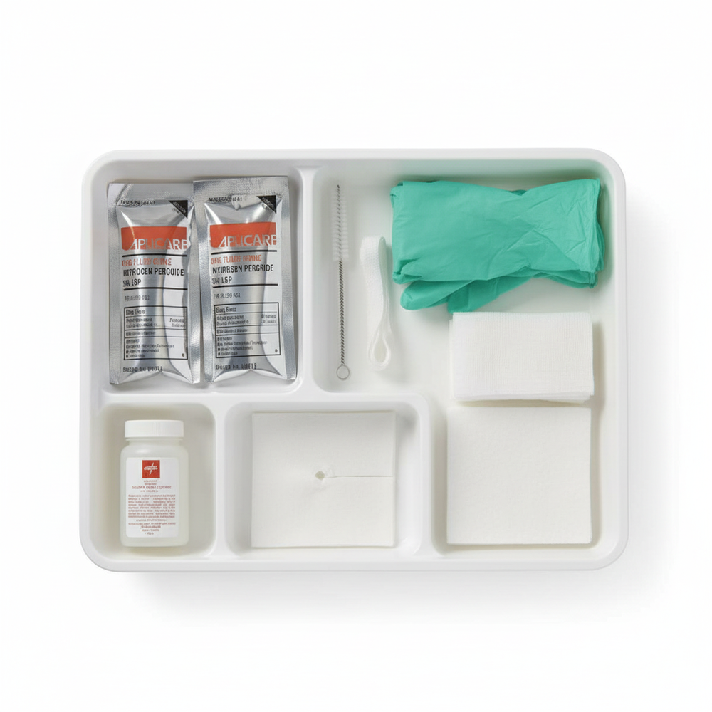 Top-down view of tracheostomy care tray
