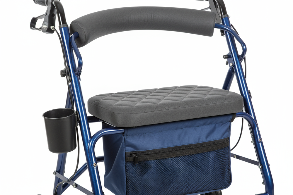 Close-up of memory foam seat and storage