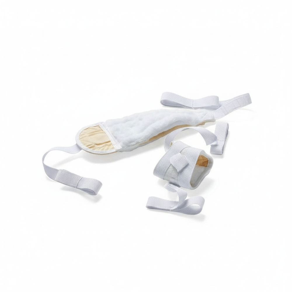 Side angle view showing adjustable strap and tie system