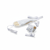 Side angle view showing adjustable strap and tie system