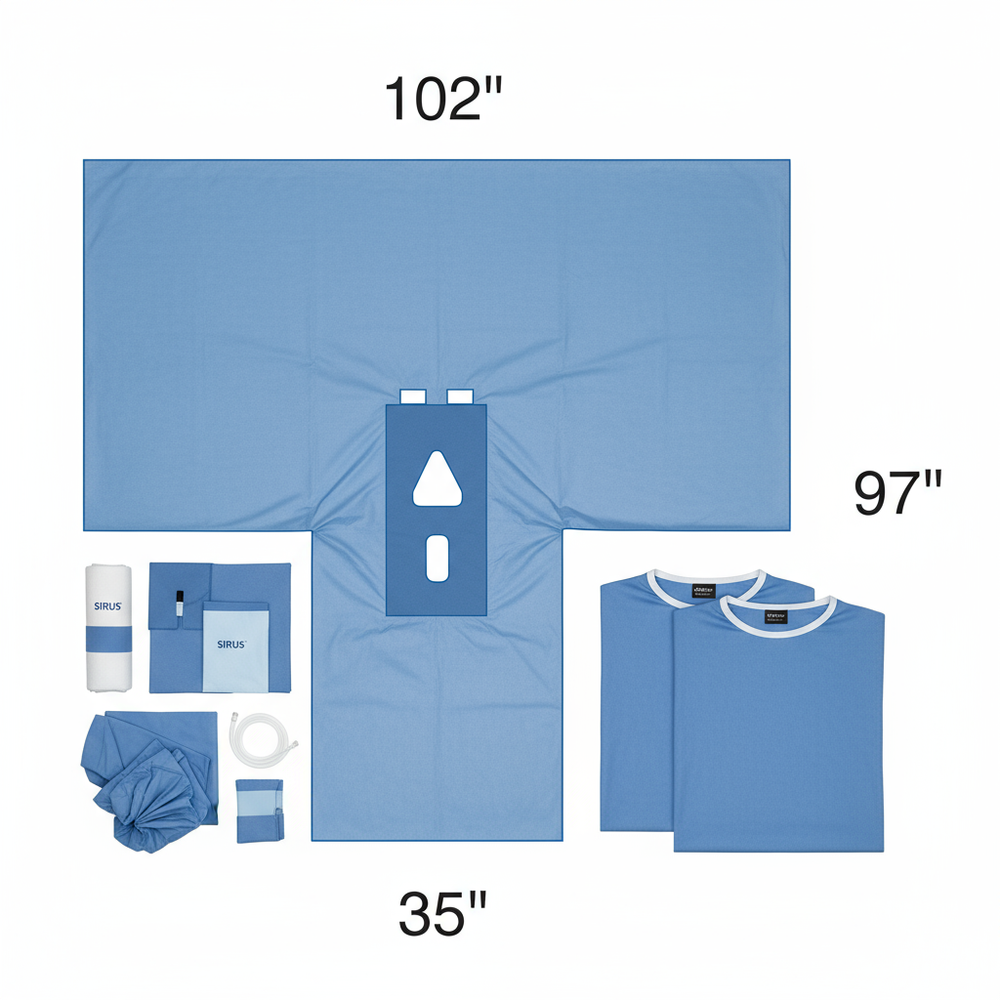 Sirus surgical gowns laid out flat